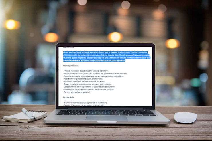 Job descriptions on screen. 